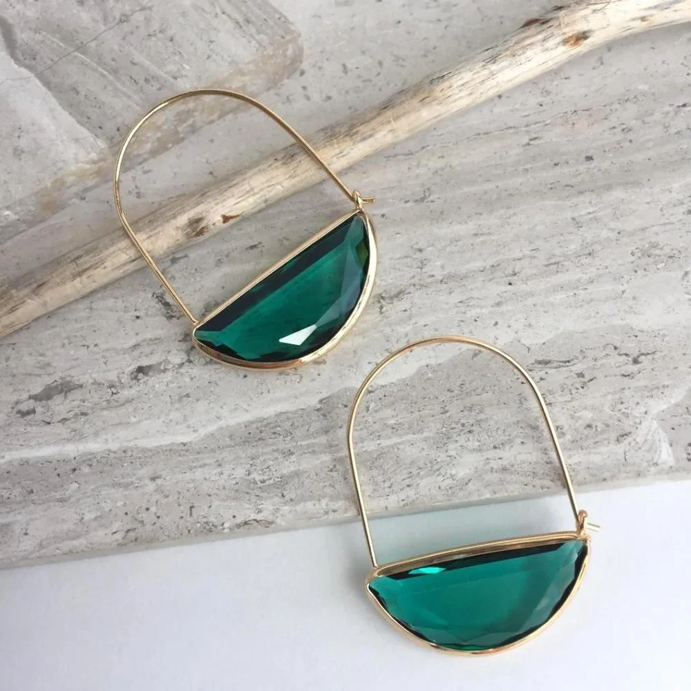Anthropologie Crescent Hoop Earrings Green